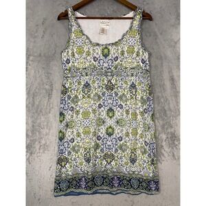 Max Studio Dress Sz M Green Blue Floral Paisley Silk Blend Sleeveless Boho